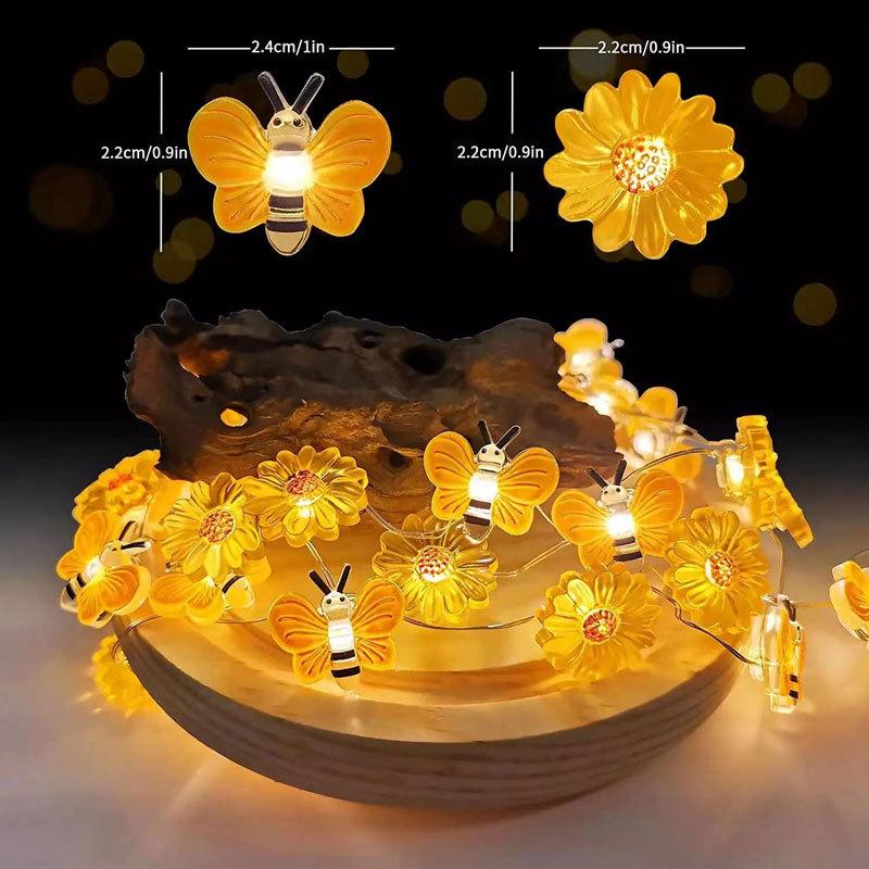 2M 20Light Butterfly Flowers Fairy Light Battery Powered Butterfly LED String Garland Lamp For Bedroom Wedding Party Decor bee+sunflower 2M