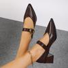New Chunky Heel One-shoulder Buckle Leather Shoes for Women's Mid-heel Single Shoes