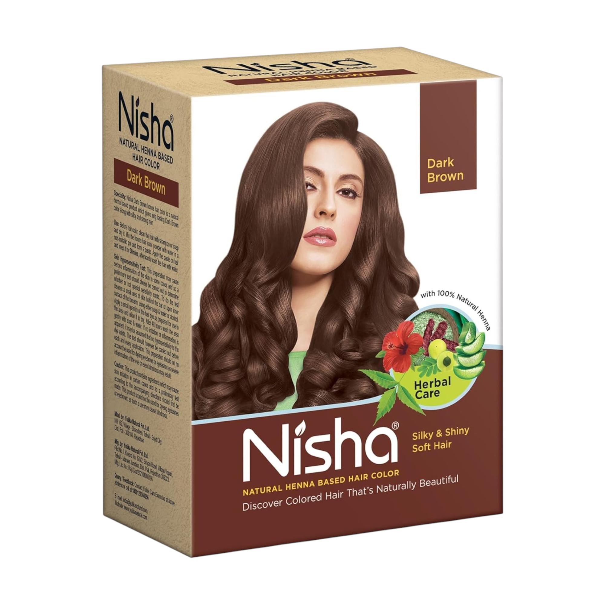 

Nisha Natural Henna Powder Hair Colour Dark Brown Semi-Permanent Herbal Dye For Silky Shiny Hair Men Women 60 g Pack Of 1