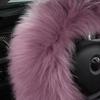 3Pcs Set Fashion Fluffy Fuzzy Wool Fur Soft Car Steering Wheel Cover with Handbrake Cover and Gear Shift Cover for Women Girls