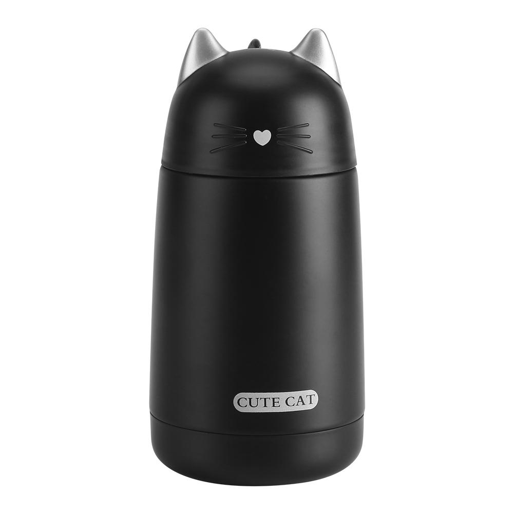

330ML Cute Cat Thermal Cup Kids Mug Water Bottle Stainless Steel Black