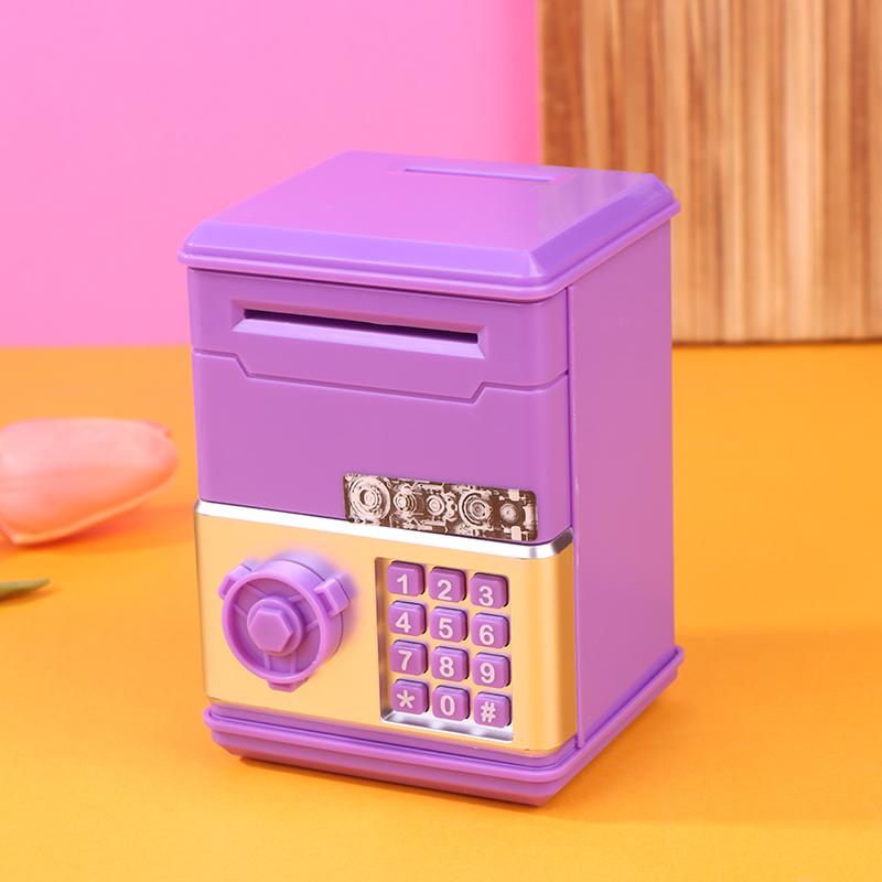 

1 шт. Мини банкомат Копилка для сбережений Пароль Детская копилка Финансовые сберегательные игрушки Детский подарок для мальчиков и девочек фиолетовый