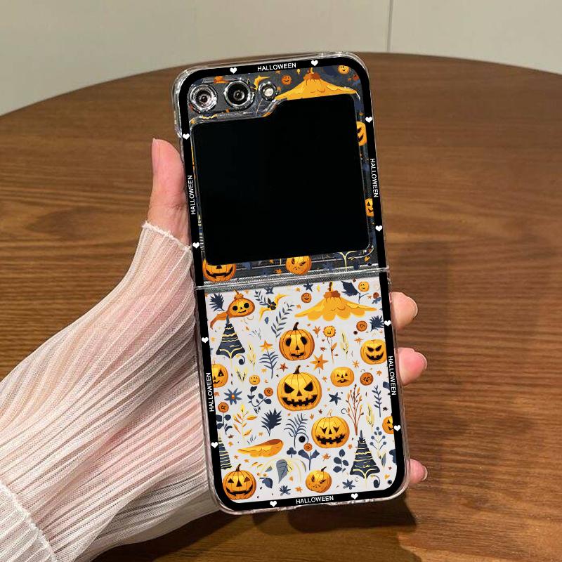 Fashionable Halloween Pumpkin Ghost Phone Case for Samsung Galaxy Z Flip6 Flip7 for Z Flip 7 6 5 4 3 Folding Clear Hard Cover