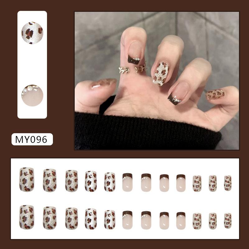 

24 шт. Средней и длинной европейской квадратной формы Merad кошачий глаз леопардовый принт французский жемчуг бриллиант осенне-зимний темперамент накладные ногти бриллиант