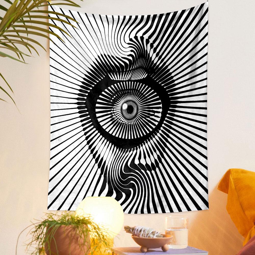 Hypnotic Eye Optical Illusion Artwork Patterned Tapestry Decorative Wall Hanging, Home Bedroom Living Room Decor