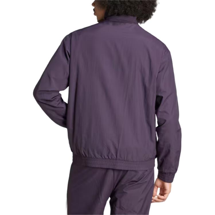 Adidas Originals Striped Retro Sports Stand Collar Zipper Straight Long Sleeve Jacket Men Jacket Purple IZ2416