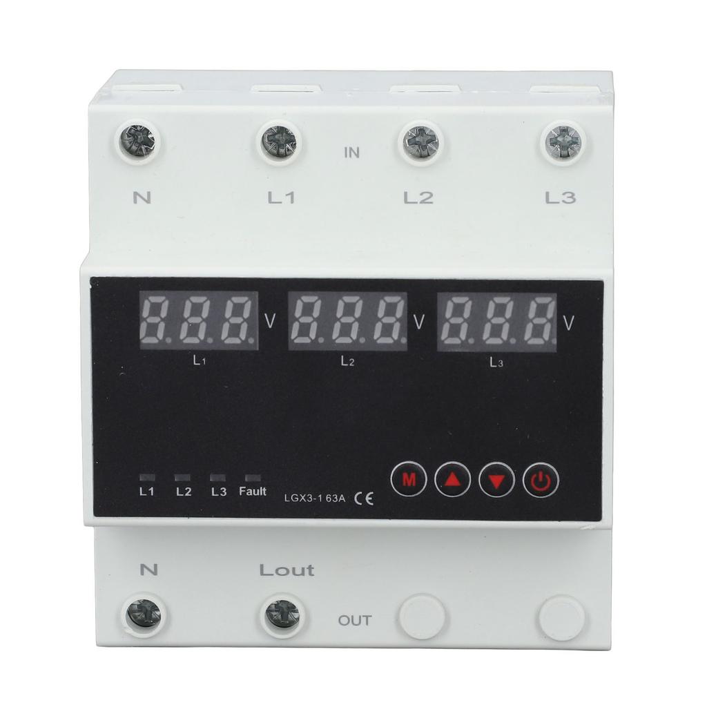 Automatic Transfer   DIN Rail Mounted 3 Phase   LED Display Under Over Voltage Protector