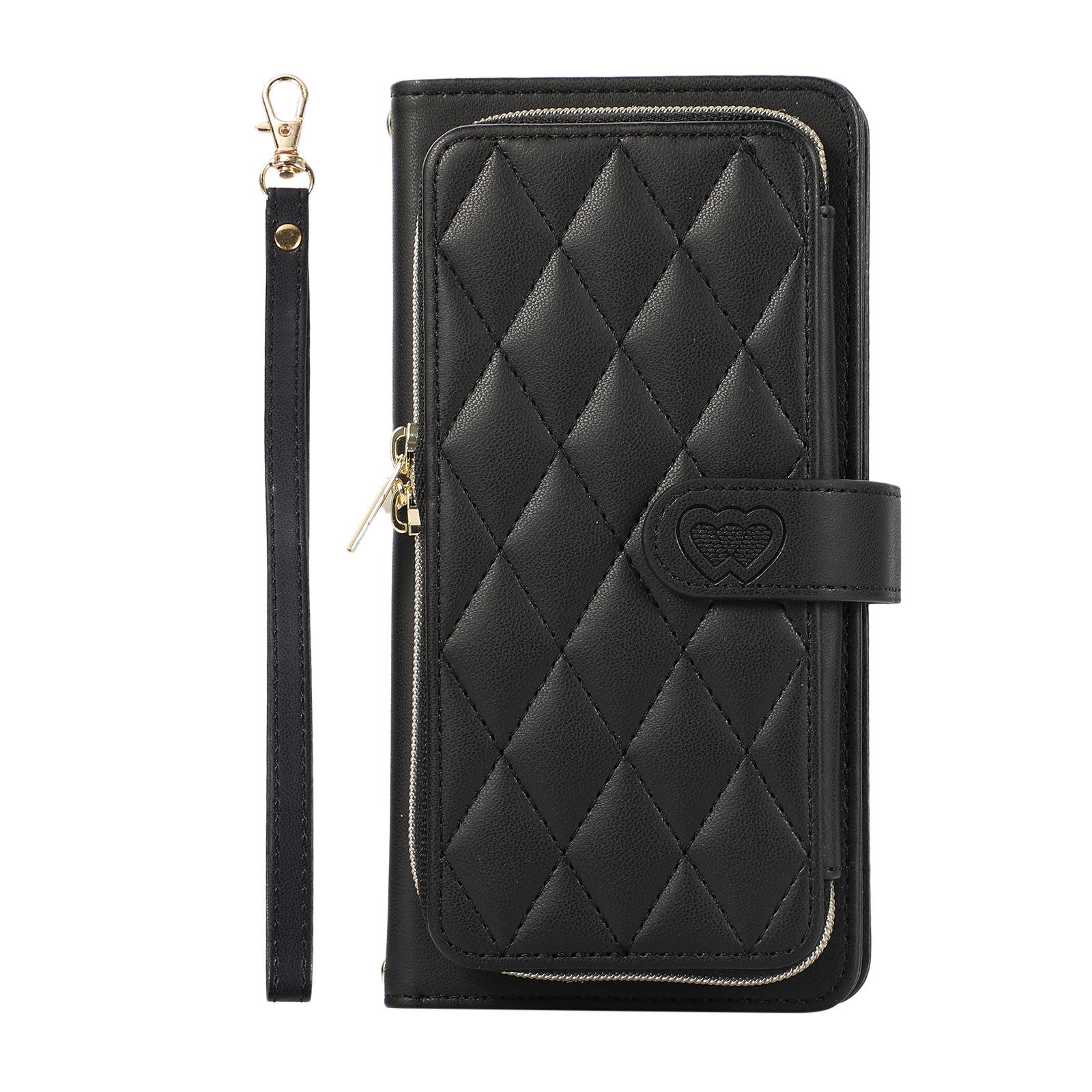 Applicable to iPhone16 multi-function leather case, Google 9Pro Xiaoxiangfeng rhombus zipper wallet card S24FE iPhone16