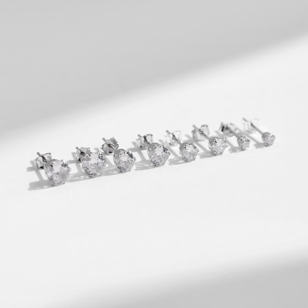 925 Sterling Silver Basic Sparkling Round Stud Earrings Classic Crown Hypoallergenic Wedding Jewelry For Women