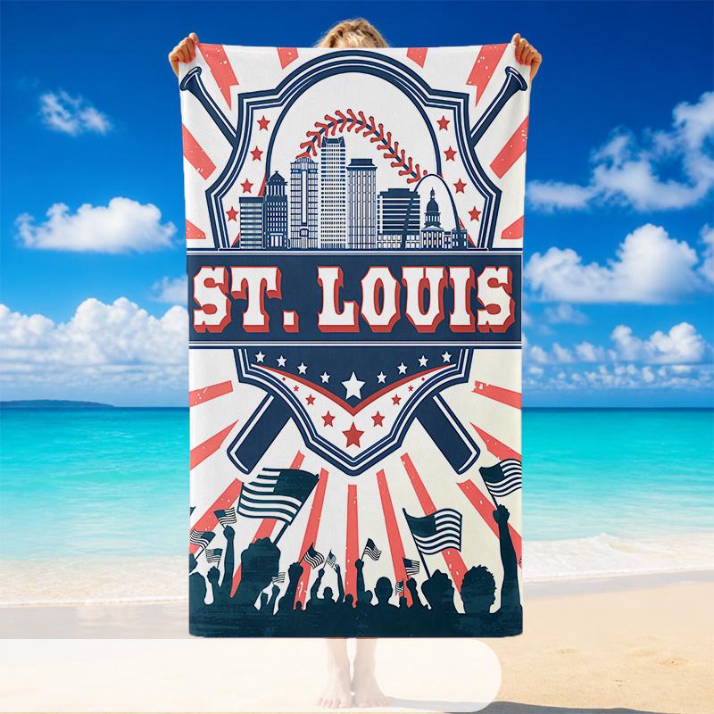 Quick Dry Beach Towel St Louis Baseball Pattern, Lightweight Absorbent Towel for Pool Beach Vacation Use