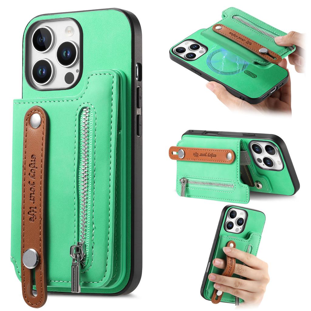 For iPhone 16 Pro Max Case Zipper Card Holder Leather+TPU+PC Phone Cover 2-in-1 Magnetic Detachable