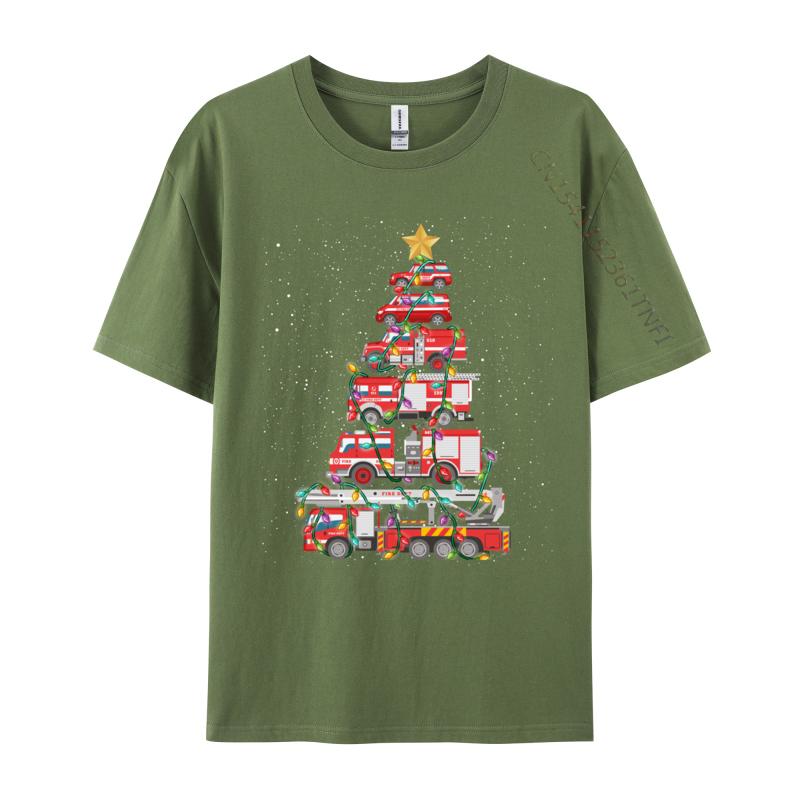 

Funny Firefighter Tree Fire Truck Christmas Merry Xmas T-Shirts Youth Rife Classic Tees Cotton T Shirts 4XL