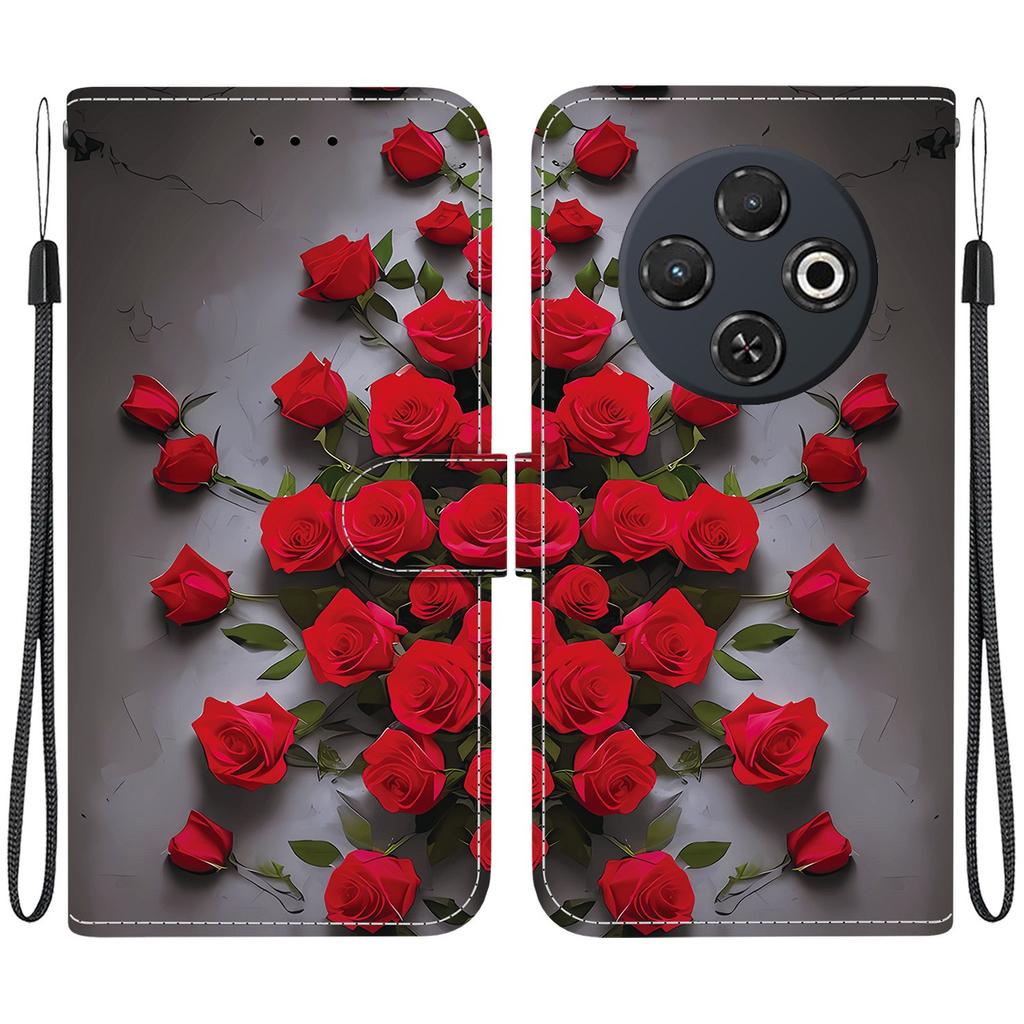 Handmade PU Leather Flip Case for Tecno Spark 30C (4G) Anti-Slip Shockproof Cover with Wrist Strap & Heart/Rose Cat Designs