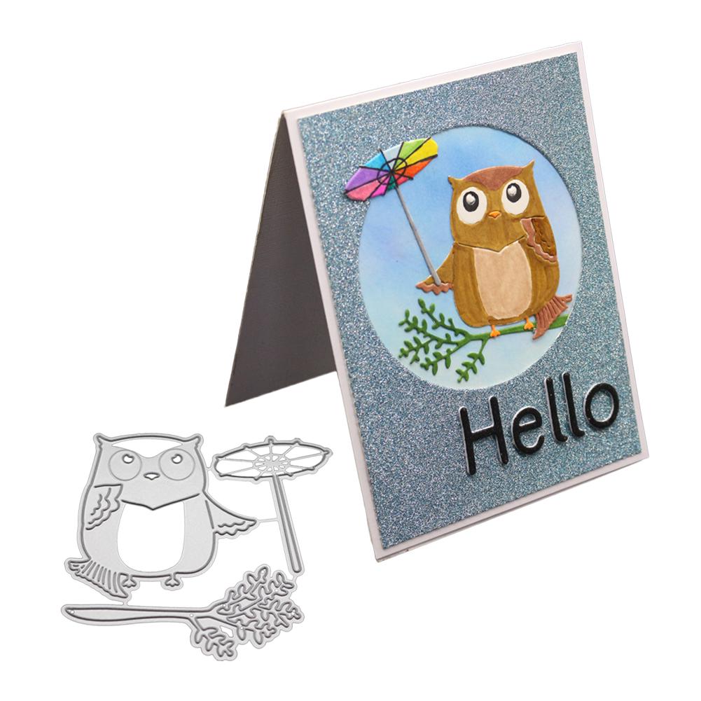 Owl Holding an Umbrella Frame Metal Silvery Stencil Embossing Cutting Dies For Diy Scrapbooking Paper Album Cards Making