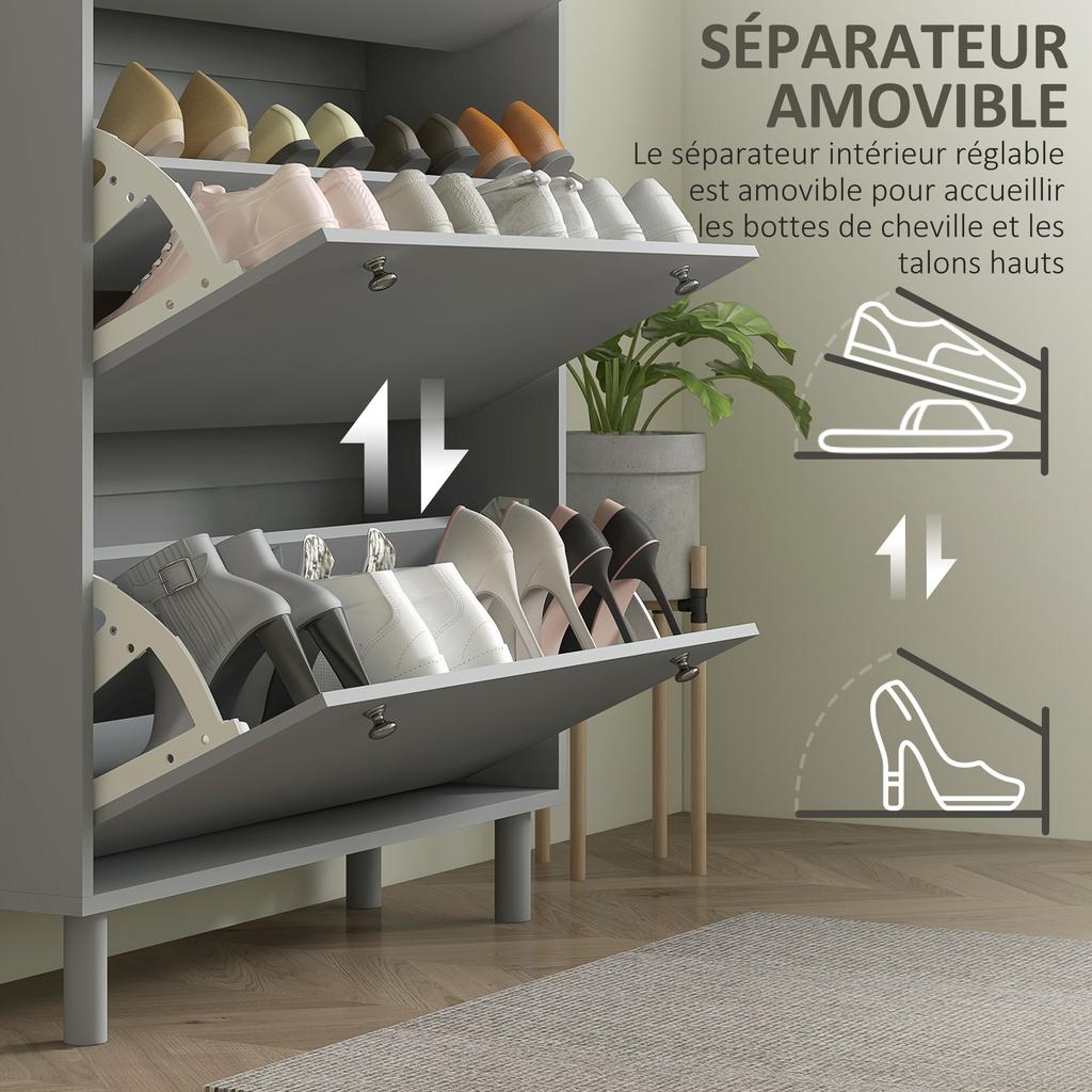 Shoe cabinet 24 pairs with 3 flip-down drawers and adjustable shelves, 80x23.5x121cm, grey