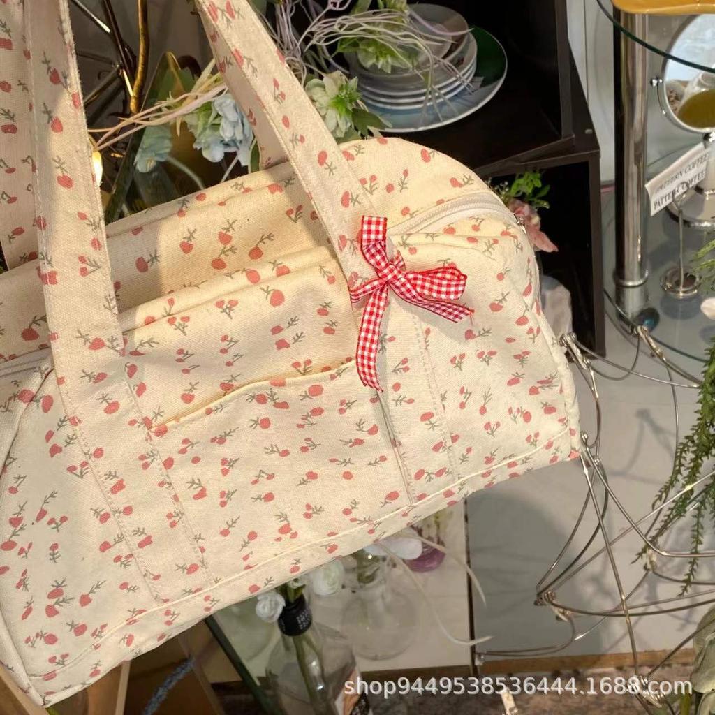 Original Large-capacity Floral Canvas Tote Bag New Mori Flower Commuter Shoulder Bag Niche Handbag