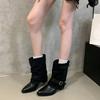 French Retro Style Thick Heel Pointed Belt Buckle Medium Boots Women's New Versatile Thin Trousers Knight Boots