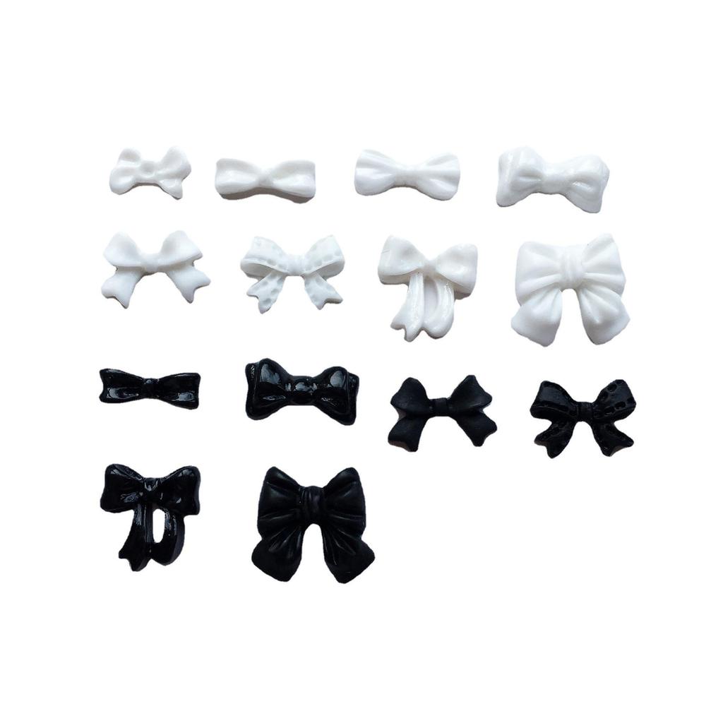 100pcs Resin Bowknot Nail Art Ornaments, Black & White Ribbon Style