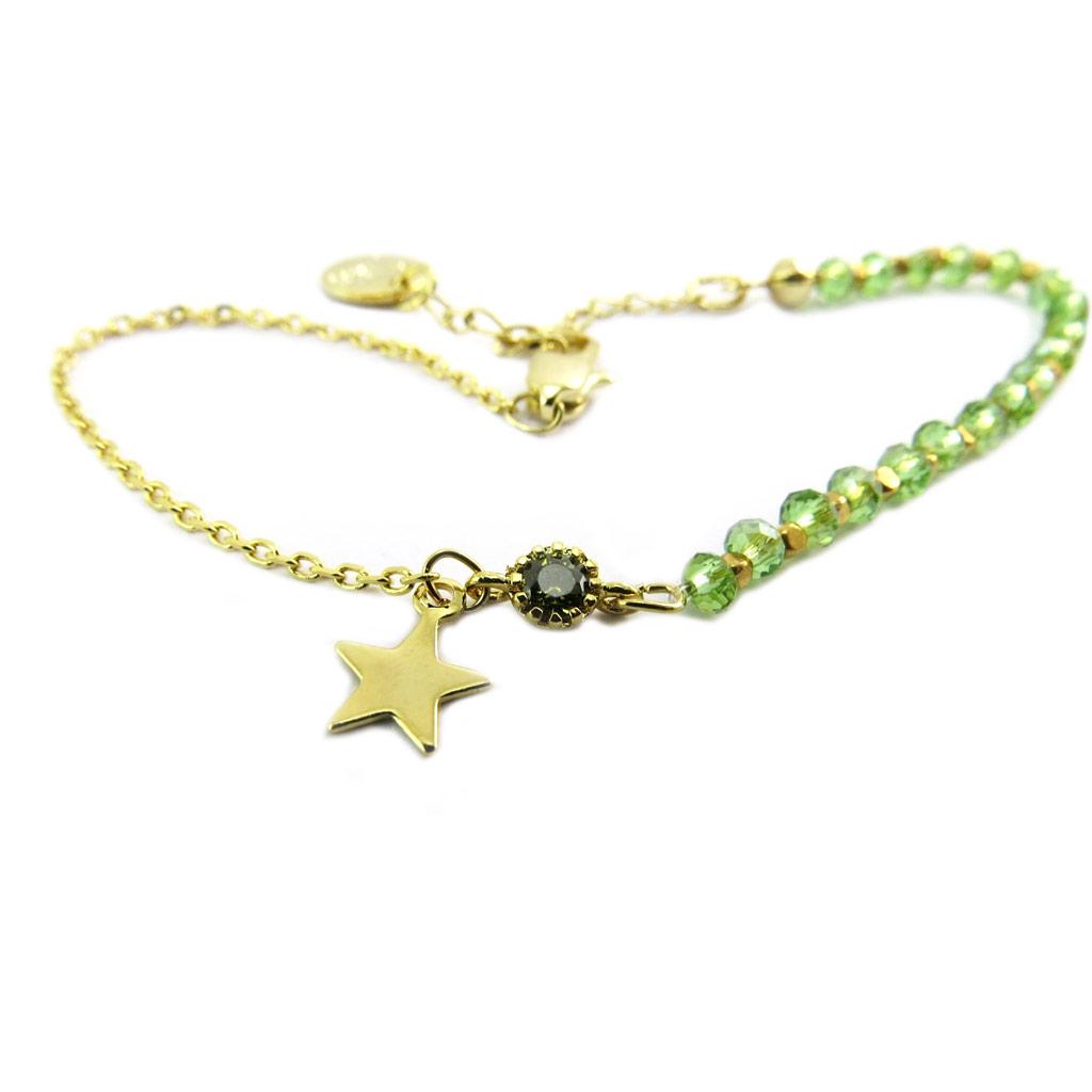 7bis [P8291] - Handcrafted Bracelet 'A Star Is Born' Golden Green - 6x6 Mm