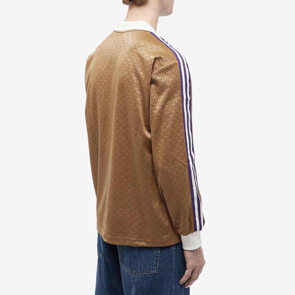 Adidas Originals Trefoil Stripe Logo Print V-Neck Long Sleeve T-Shirt Men Tops Brown IB3438