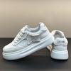 Autumn 2025 Men's Genuine Leather White Sneakers: British Style, Thick Sole, Casual, High-End Fashion
