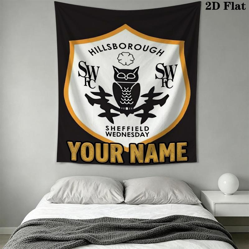Custom Name Sheffield Wednesday Wall Tapestry Aesthetic Wall Hanging Printed Fabric Blanket Decorative Tapestries for Bedroom Living Room Home Decor