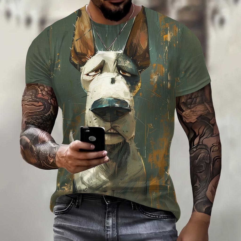 Trend 3d Worried Dog Tees Tops Men's T-Shirt Fashion Men Animal Pattern T Shirt Clothes T-Shirts