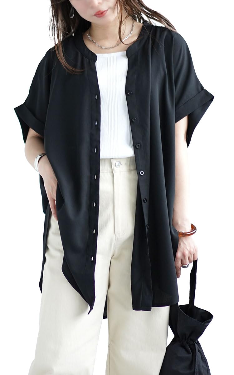 

Gold Japan Plus Size Short Dolman Back Sizes Women s Blouse, Sleeve, Style, Gathered, Slit, Spring/Summer/Autumn, LL-3L, Black, sw-0623