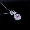 Zhou Hengfu Light Blue Sapphire Pendant with Bowknot In S925 Silver & White Gold Chain