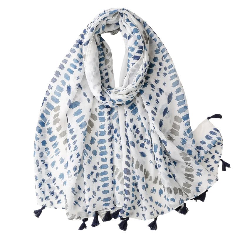

Шарф из хлопка и льна в китайском стиле в стиле ретро, синий и белый, на ощупь, с рисунком тушью на Бали, шелковый шарф с цветочным узором 180x85cm