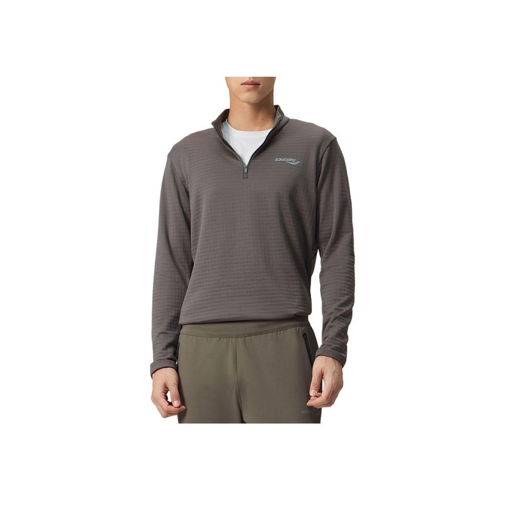 Saucony Running Training Series Breathable Comfortable Casual Half Open Long Sleeve Hoodie Men hoodies Light-Gray Brown SA2259HZ01T-CO040