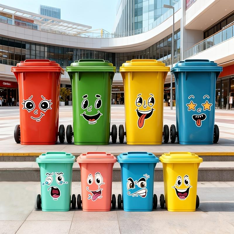 4/8pcs Funny Face Trash Can Stickers Vinyl Decals,Cute Garbage Bin Toilet Wall Car Cabinet Decor, Removable Adhesive Labels
