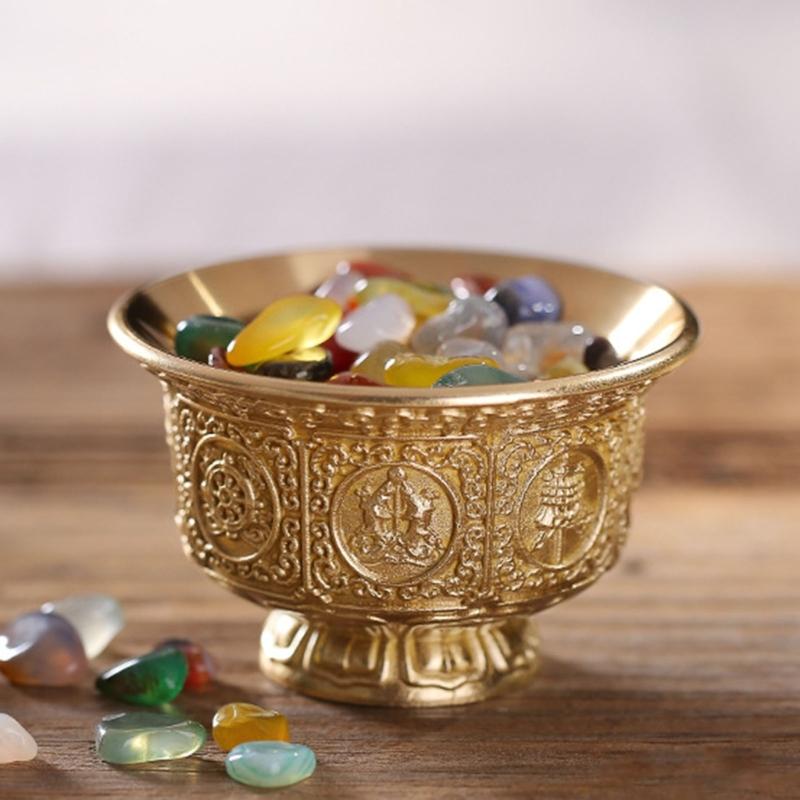 Cultural Tibetan Eight Auspicious Symbols Offering Cup Holy Water Bowl for Devotional Use Spiritual Home Decoration