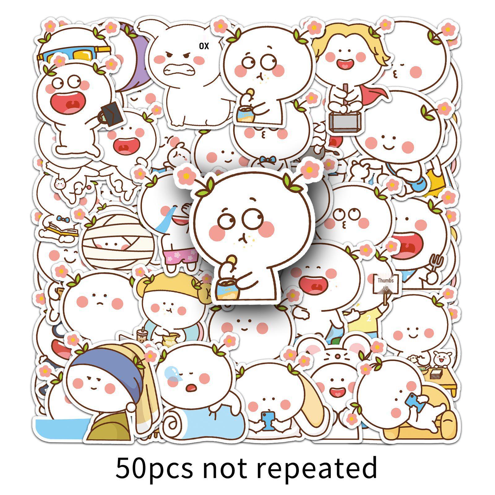 50 Sheets Cute Cartoon Emoji Waterproof Flower Stickers for Journals & Decoration