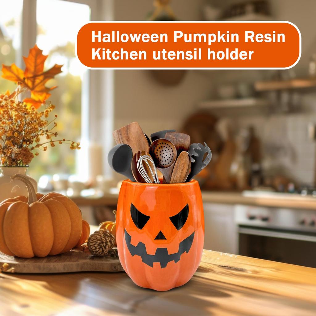 Halloween Pumpkin Resin Cutlery Holder Kitchen Storage Container Decorative
