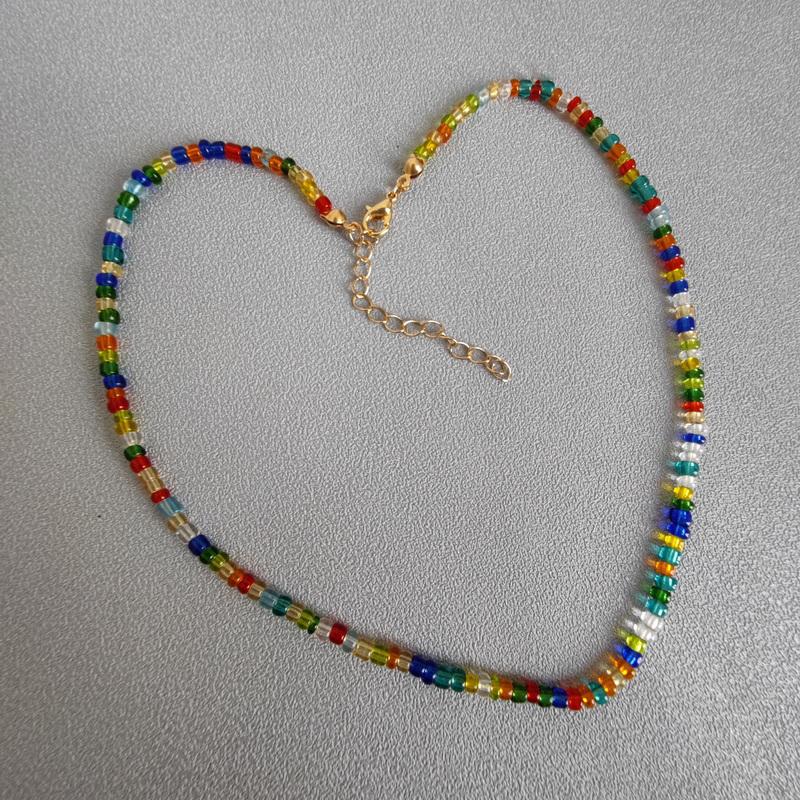 Fashion Colorful Rice Beads Necklace for Woman String Beaded Short Chic Clavicle Chain Necklace Girls Summer Jewelry Wholesale
