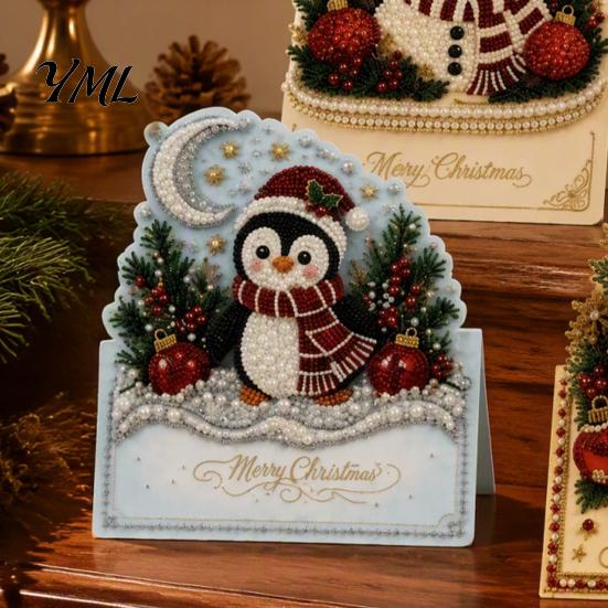 Weihnachtskarten-Bastelset DIY-Set, 3D Pop-Up Kunstperlen-Kunst Schneemann Feiertagsgrußkarten Weihnachtsmann Elch Kranz Karte, Handgemachtes Weihnachten für Familie und Freunde