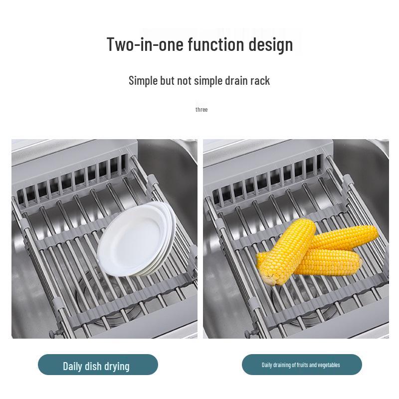 Telescopic Stainless Steel Sink Drain Rack - Multipurpose Basket for Dishwashing, Vegetable & Fruit Storage