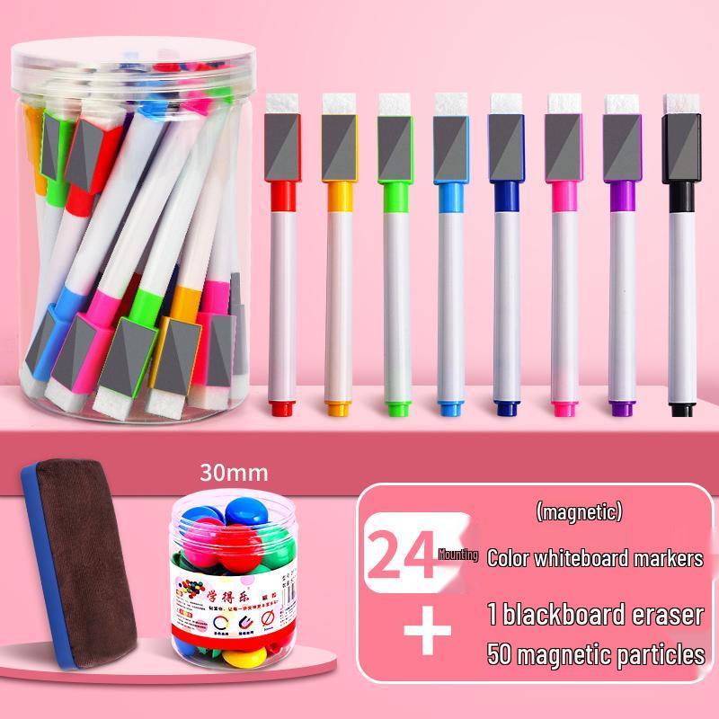 Magnetic Erasable Whiteboard Marker: Water-Based Colored Pen for Children, Crayon & Paintbrush for Drawing and Teaching.