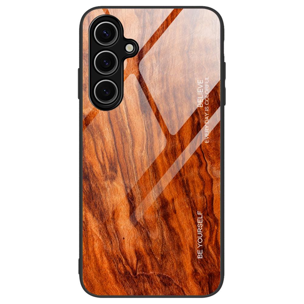 

Чехол для Samsung Galaxy S24 FE, TPU рамка, задняя крышка из закаленного стекла, чехол для телефона с текстурой дерева Orange