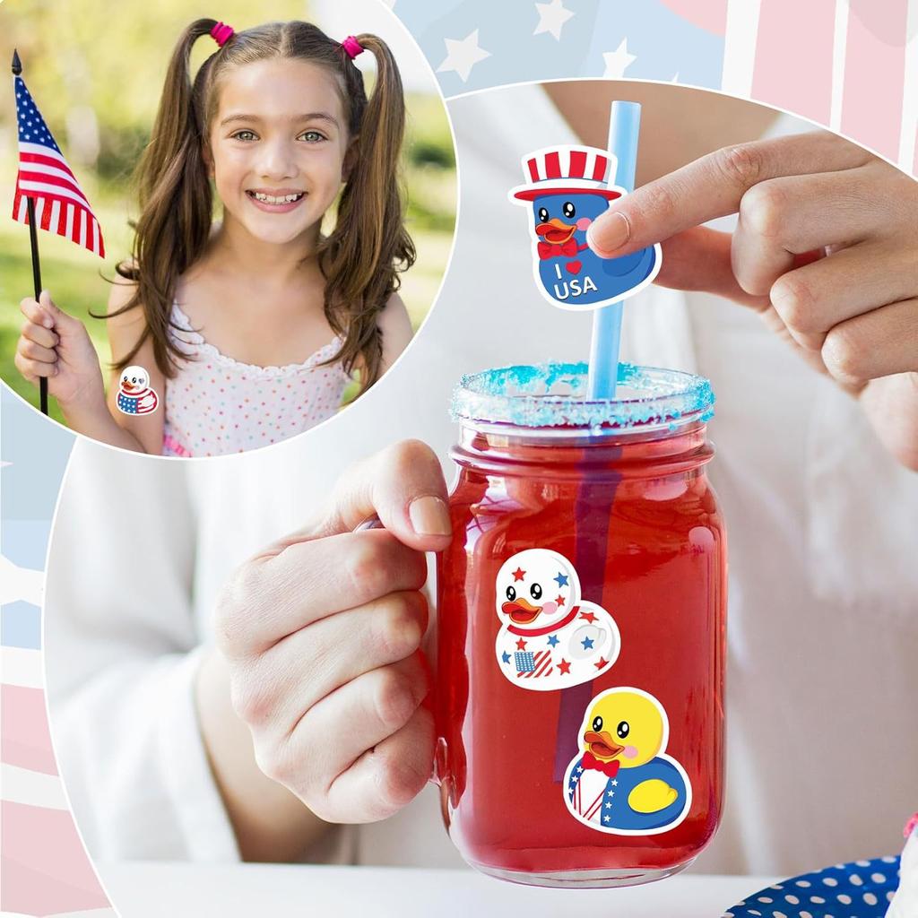 500 Pcs Patriotic Rubber Duck Roll Stickers 250Th Anniversary 4Th Of July Cartoon Usa Duck Sticker For Independence Day
