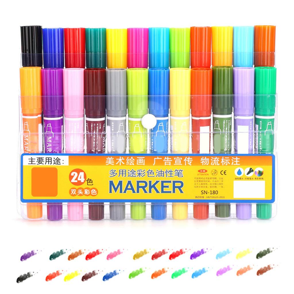 Marker Set Double Headed 24 Color Oily Marker Multipurpose Plastic Student Painting Tools