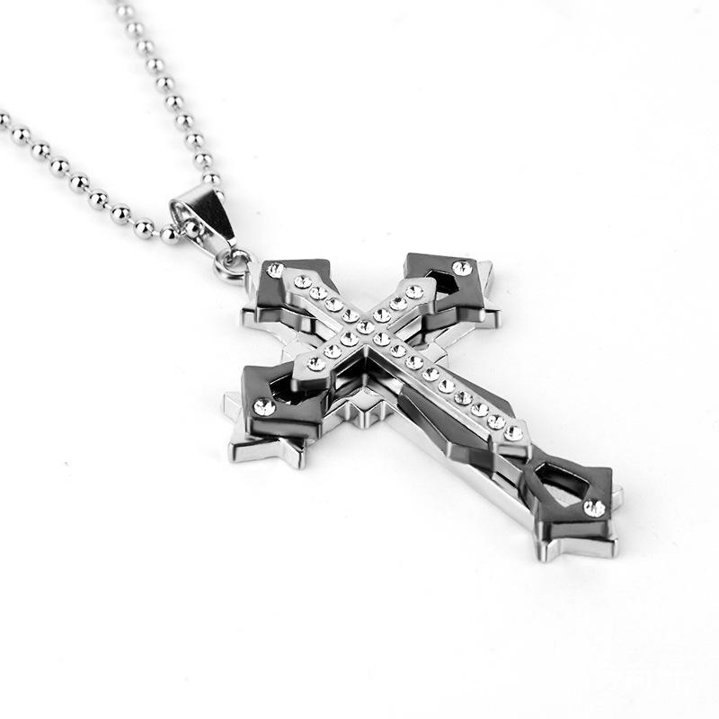 Dark Knight Men'S Cross Pendant With Diamond Silver Gold Black Domineering Pendant Necklace