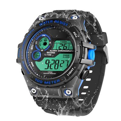 100m Water Resistant Men's Multi-Function Watch, Ideal for Swimming, Diving, and Surfing, with Alarm, Calendar, Stopwatch, Dual Time, and 12- or