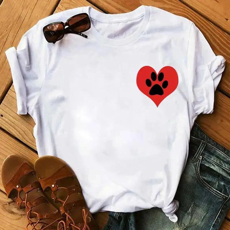 Cartoon Colorful Heart Dog Paw Graphic Print Unisex T Shirt 90s Fashion Casual Women Unisex Short Sleeve Plus Size Unisex T Shirt Unisex