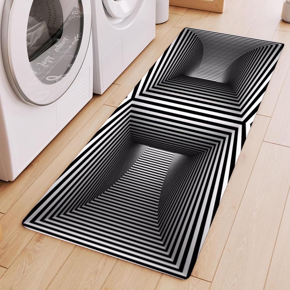 

3D Оптическая Иллюзия Глубокая Яма Ковровая Дорожка Черно-Белая Полоса Квадратная Яма Дизайн Нескользящий Ковер Веселый Декор для Дома Коврик для Прихожей 40X120CM