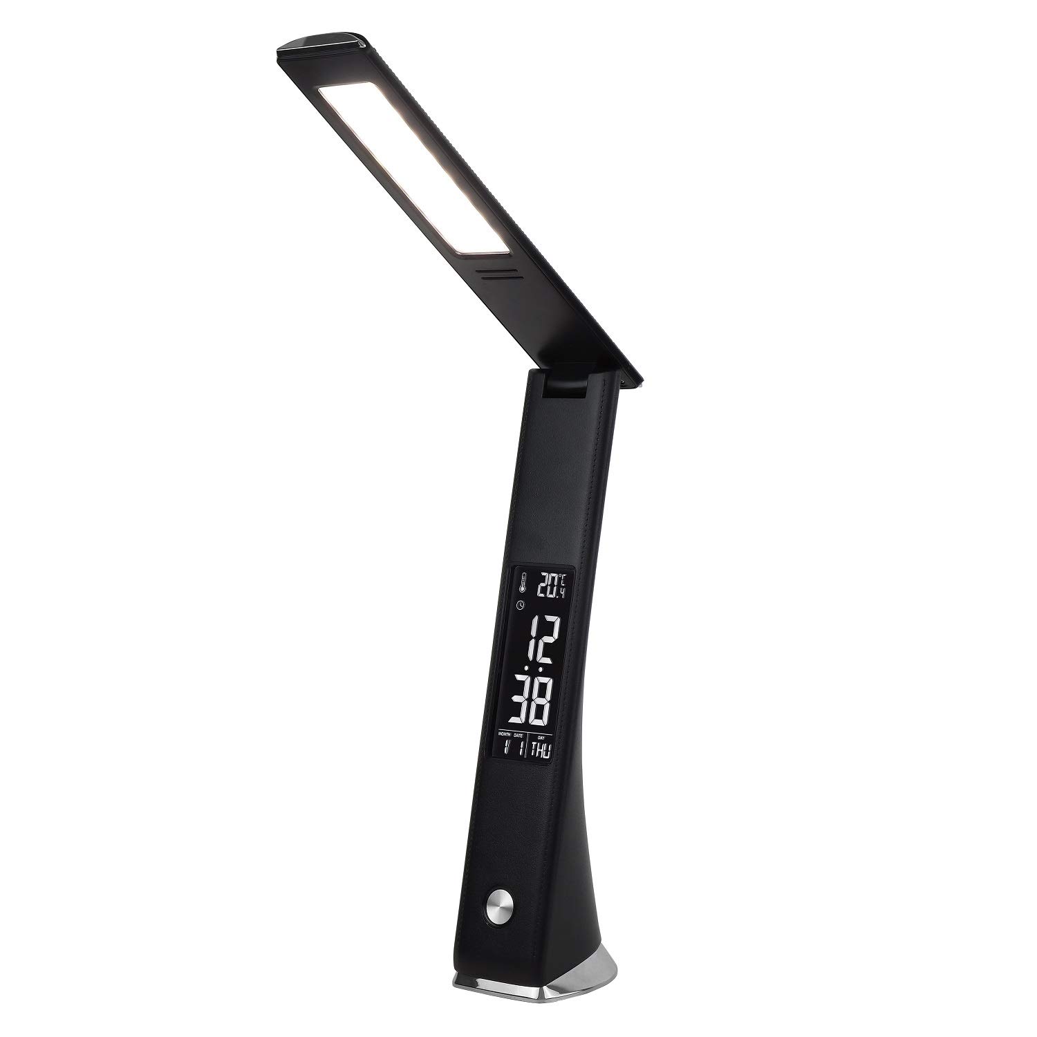 

ZEPEAL Rechargeable LED Stand Light with Digital Display Flashlight Leather Tone Dimmable Flexible Arm LCD Calendar Alarm Function Black DJS-H2020-BK