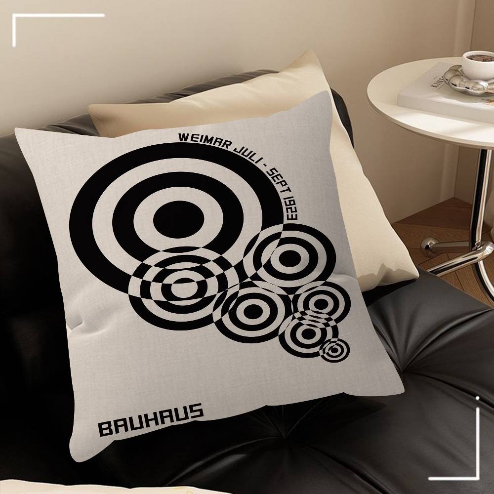 Stile Bauhaus Astratto Geometrico Immagine Nero Beige Linea Cuscino Copricuscino Federa Soggiorno Divano Arredamento Casa Personalizzato