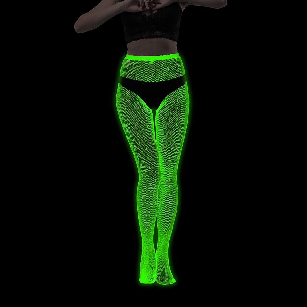 Fashion Spandex Glow In The Dark Stockings Fishnet Nylon Noctilucent Stockings Noctilucent Shiny Pantyhose Women