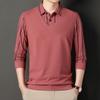 Men's New Autumn and Winter Long-sleeved T-shirt Polo Shirt for Young and Middle-aged People with Lapel Trendy Striped Bottoming Shirt for Men
